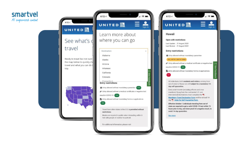 United Airlines launches COVID-19 restrictions interactive map built by Smartvel